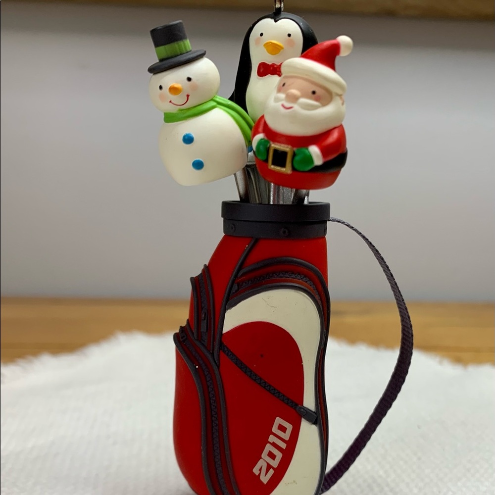 Hallmark Golf Bag Christmas Ornament Dated 2010 Snowman, Penguin, Santa Covers